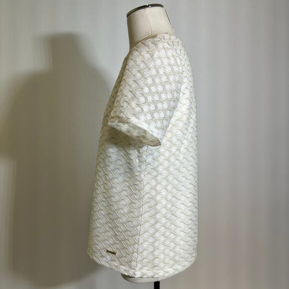 NWT Anne Klein White Gold Textured Knit Blouse Womens Size Petite Medium PM NEW - Picture 4 of 12
